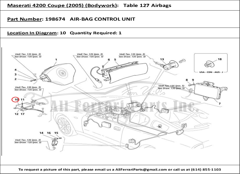 Ferrari Part 198674 AirBag Control Unit in Maserati 4200 Coupe (2005