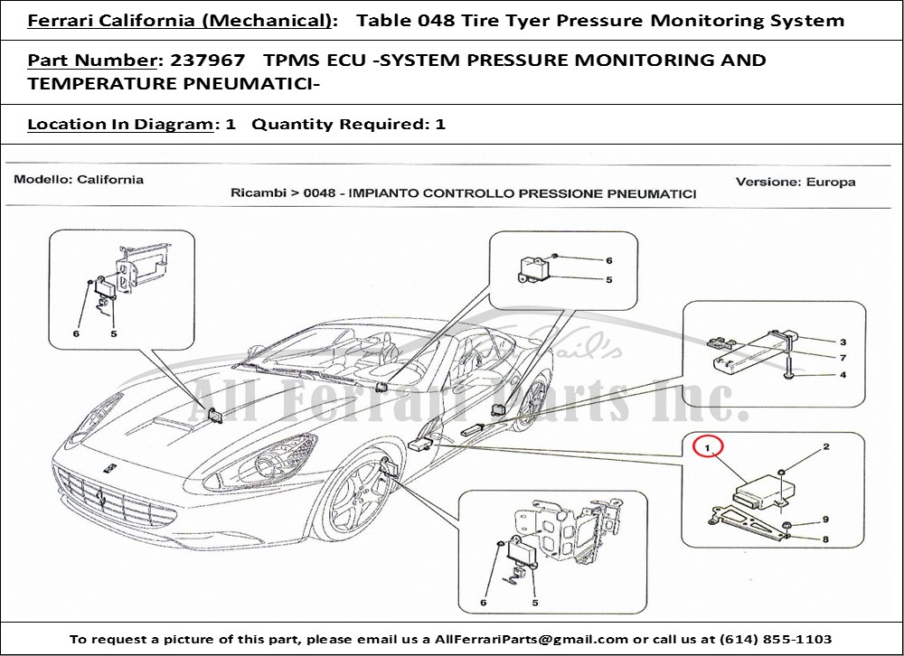 Ferrari Part 237967 TPMS ECU -SYSTEM PRESSURE MONITORING AND