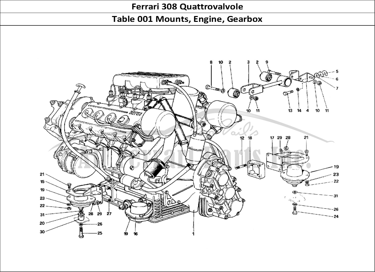 Ferrari Parts Ferrari 308 Quattrovalvole (1985) Page 001 Engine - Gearbox and Supp
