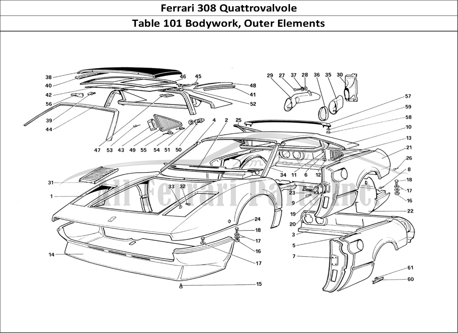 Ferrari Parts Ferrari 308 Quattrovalvole (1985) Page 101 Body Shell - Outer Elemen