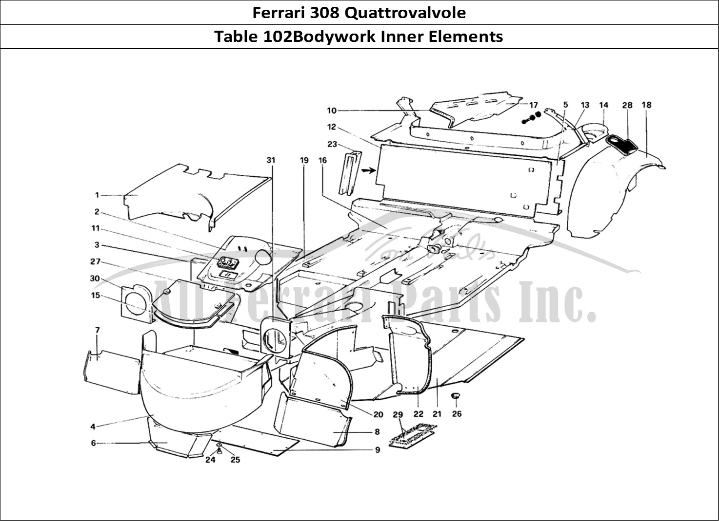 Ferrari Parts Ferrari 308 Quattrovalvole (1985) Page 102 Body Shell - Inner Elemen