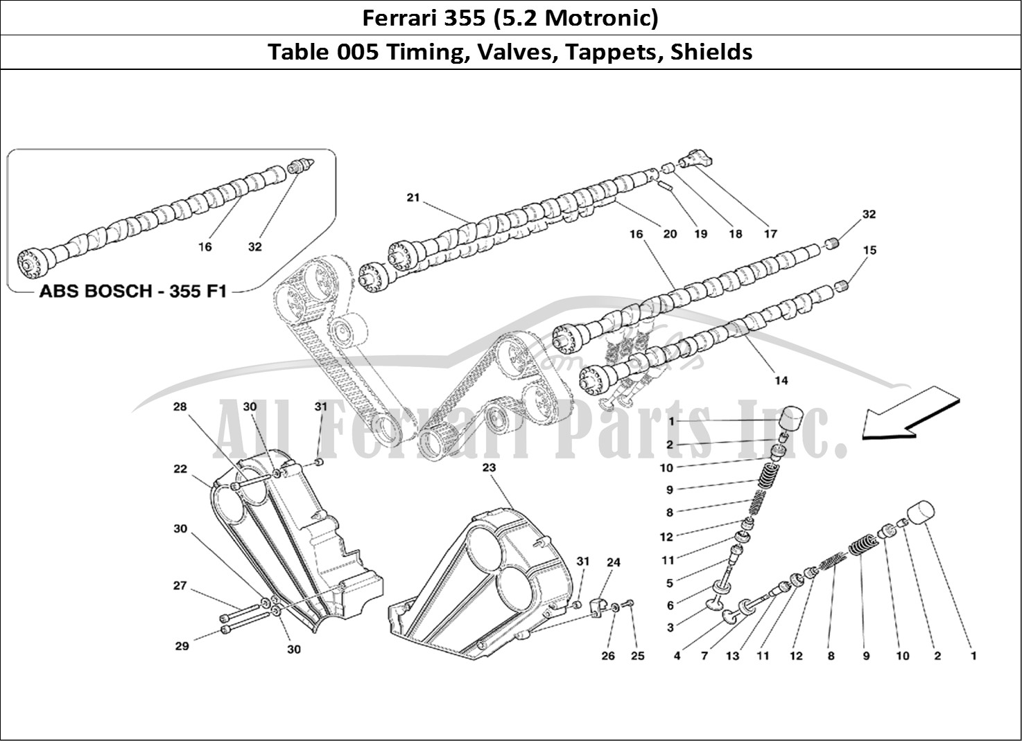 Ferrari Parts Ferrari 355 (5.2 Motronic) Page 005 Timing - Tappets and Shie