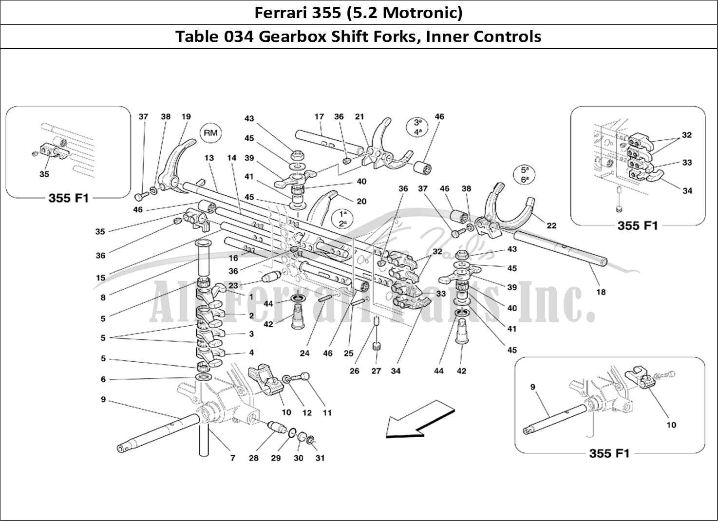 Ferrari Parts Ferrari 355 (5.2 Motronic) Page 034 Inside Gearbox Controls