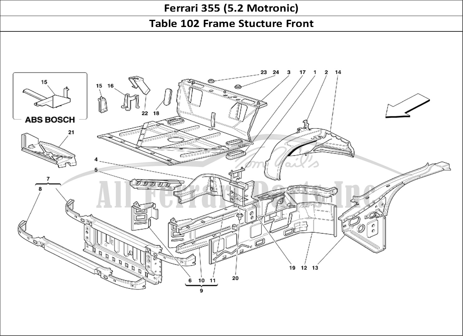 Ferrari Parts Ferrari 355 (5.2 Motronic) Page 102 Front Part Structures