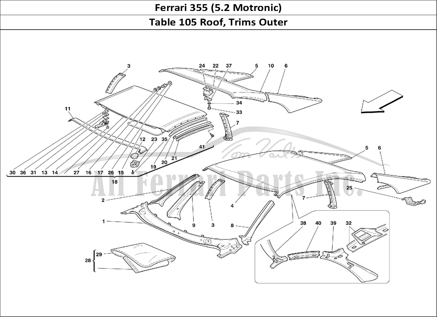 Ferrari Parts Ferrari 355 (5.2 Motronic) Page 105 Roof - Outer Trims
