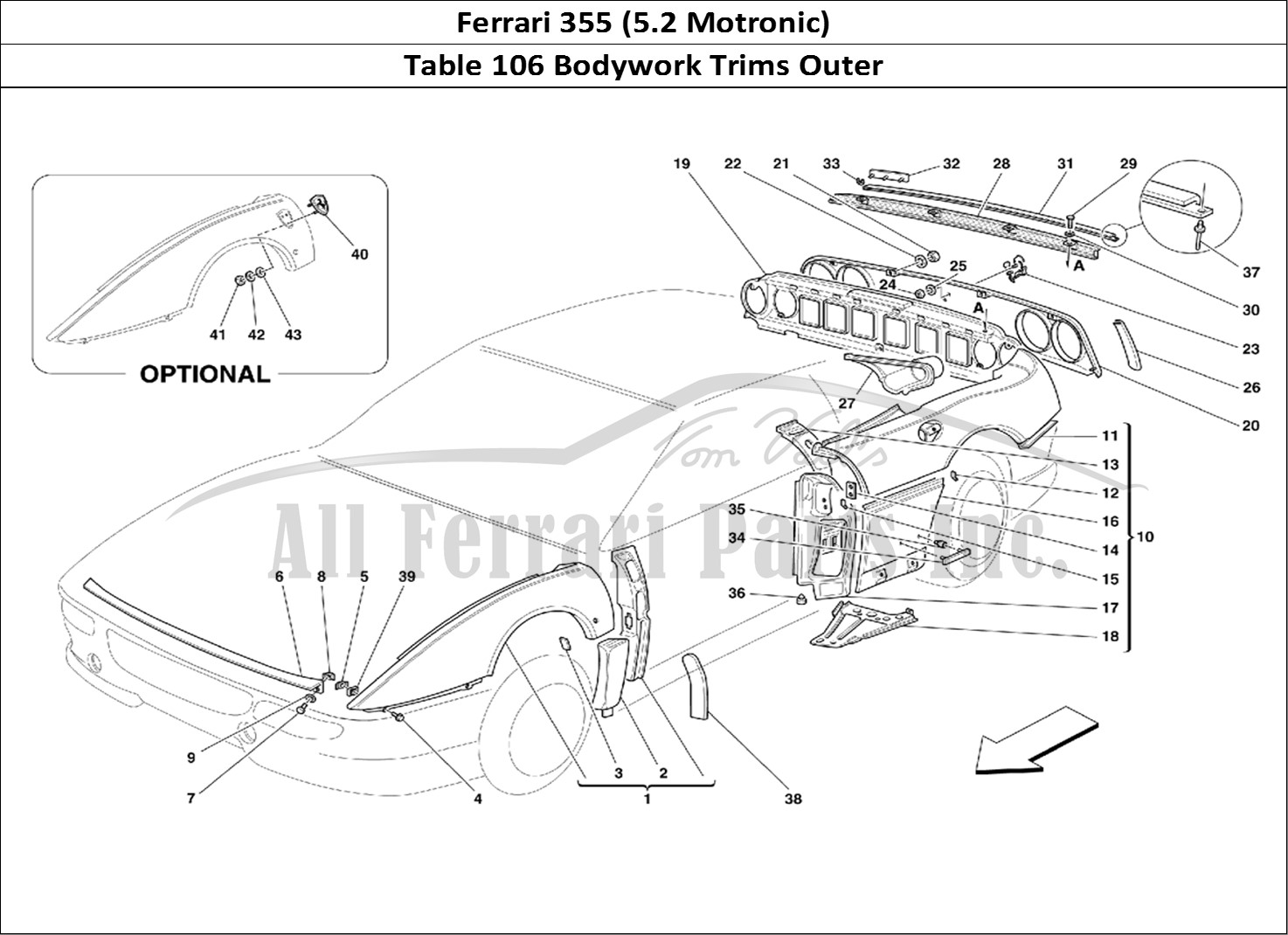 Ferrari Parts Ferrari 355 (5.2 Motronic) Page 106 Body - Outer Trims