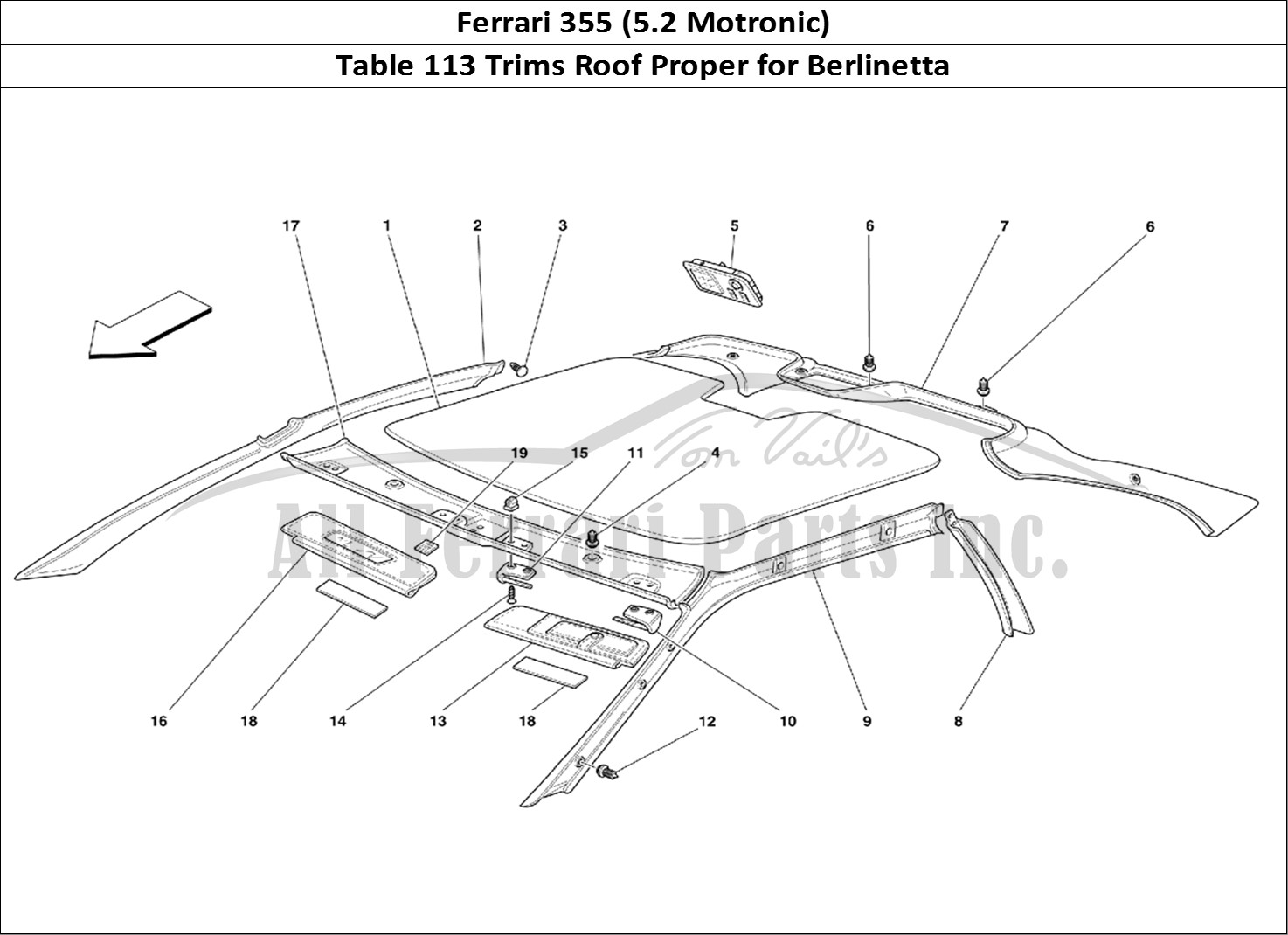 Ferrari Parts Ferrari 355 (5.2 Motronic) Page 113 Roof Trims -Valid for Ber