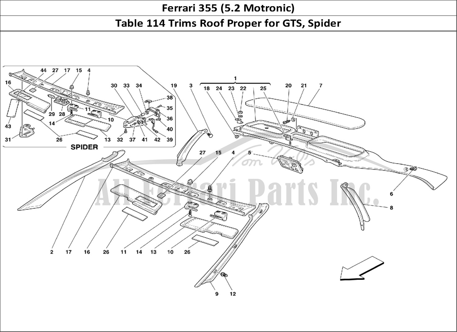 Ferrari Parts Ferrari 355 (5.2 Motronic) Page 114 Roof Trims -Valid for GTS