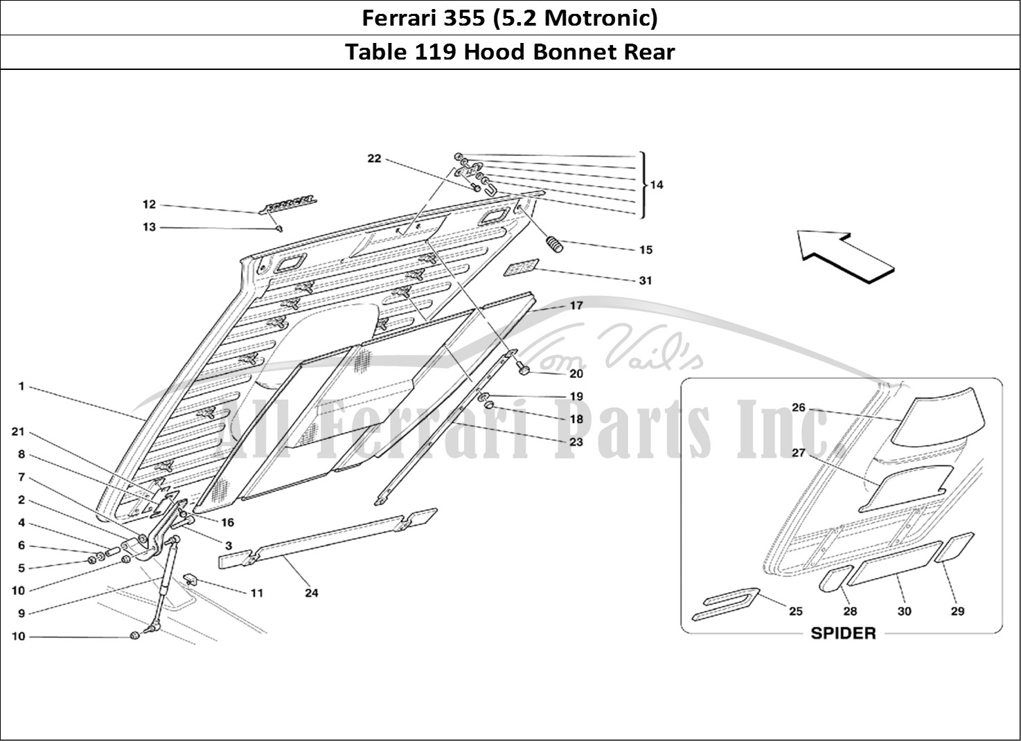 Ferrari Parts Ferrari 355 (5.2 Motronic) Page 119 Rear Hood