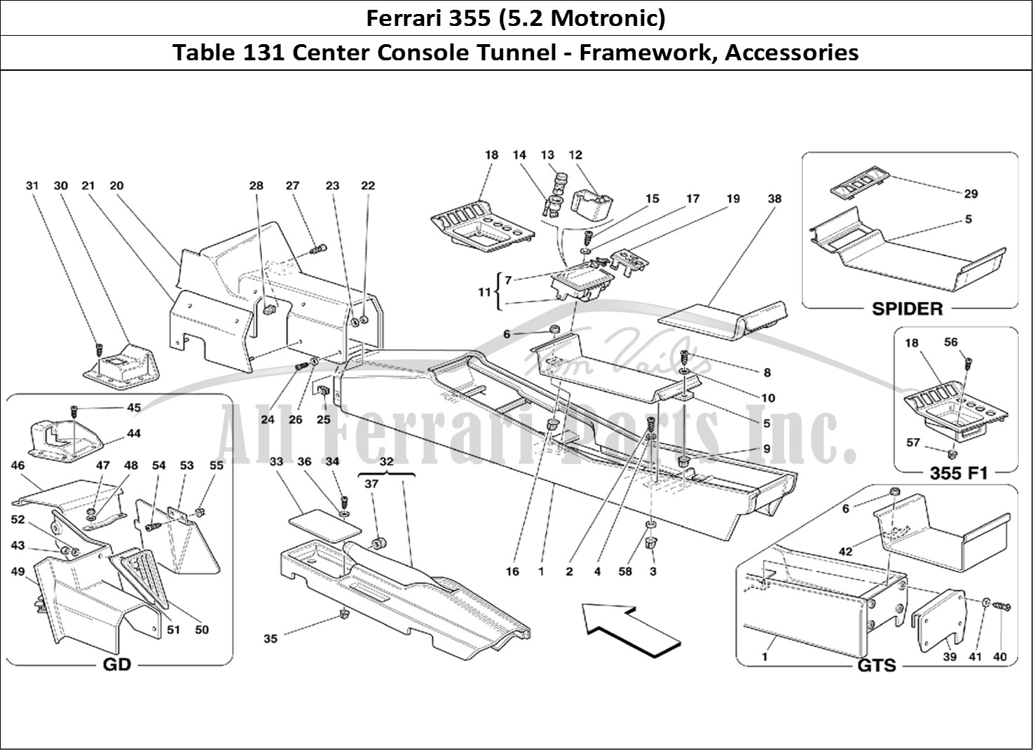 Ferrari Parts Ferrari 355 (5.2 Motronic) Page 131 Tunnel - Framework and Ac