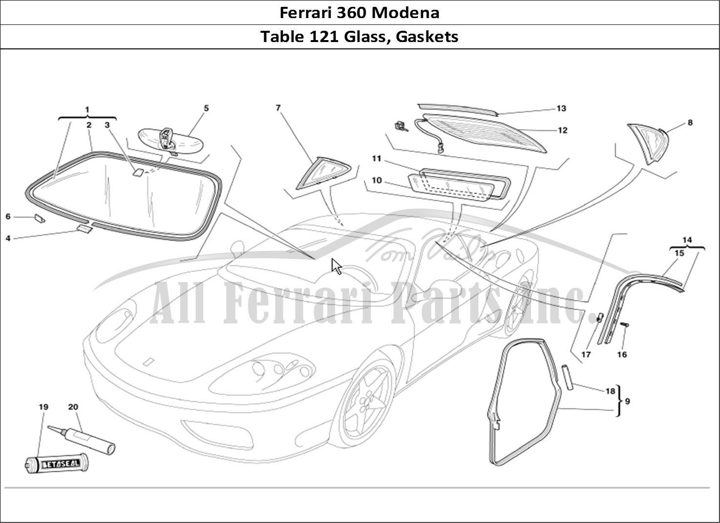 Ferrari Parts Ferrari 360 Modena Page 121 Glasses and Gaskets