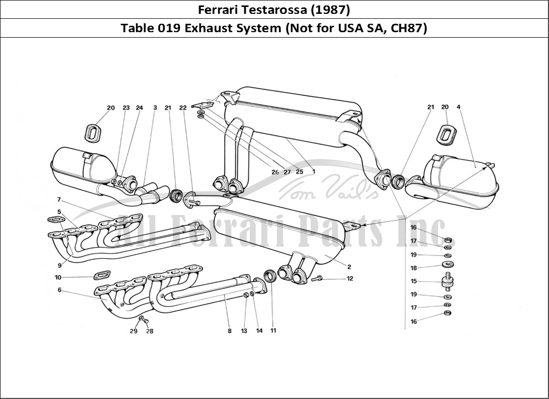Ferrari Parts Ferrari Testarossa (1987) Page 019 Exhaust System (Not for U
