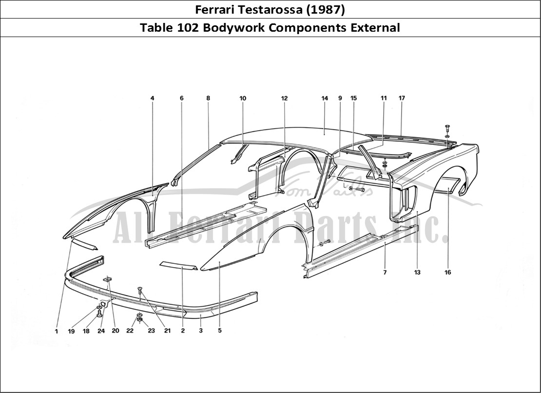 Ferrari Parts Ferrari Testarossa (1987) Page 101 Body - External Component