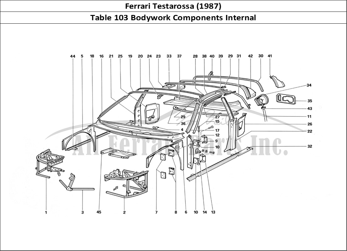 Ferrari Parts Ferrari Testarossa (1987) Page 103 Body - Internal Component