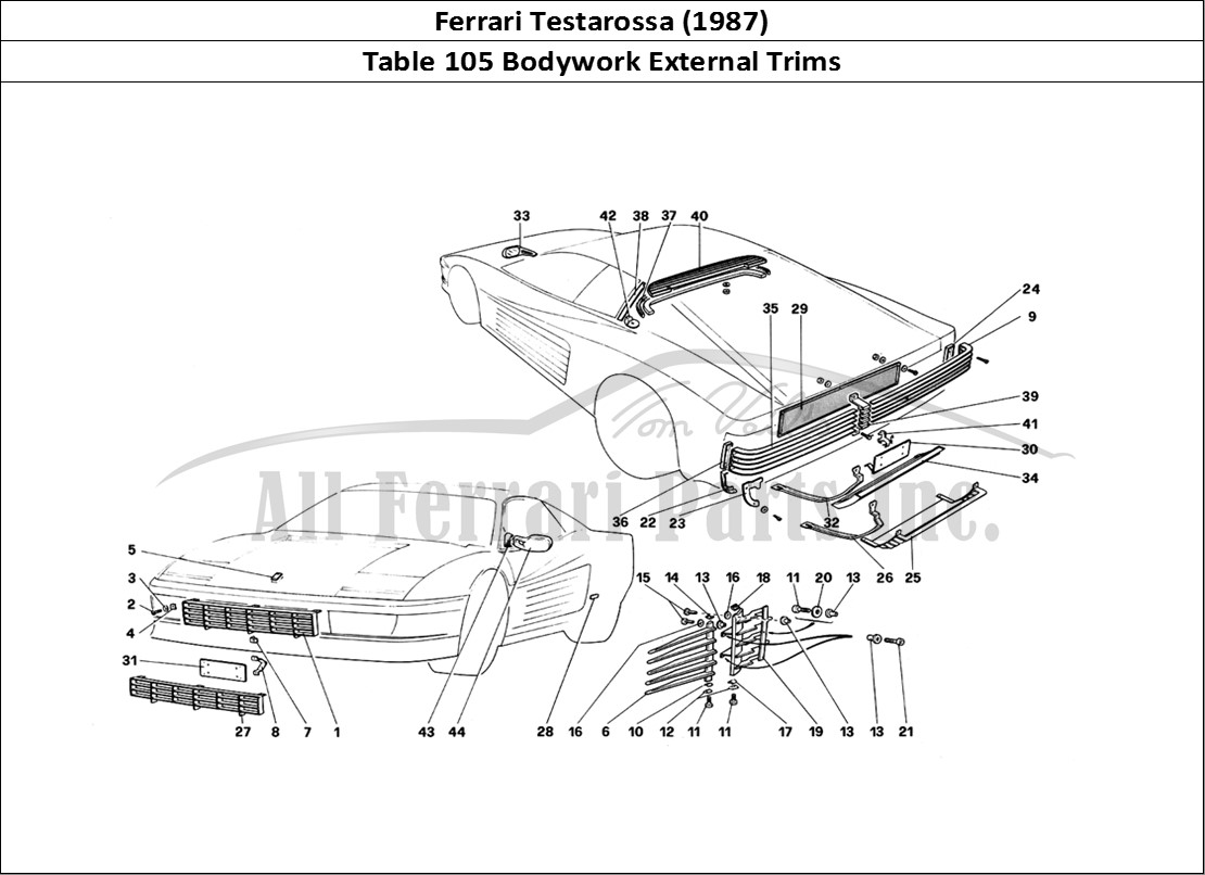 Ferrari Parts Ferrari Testarossa (1987) Page 105 External Finishing