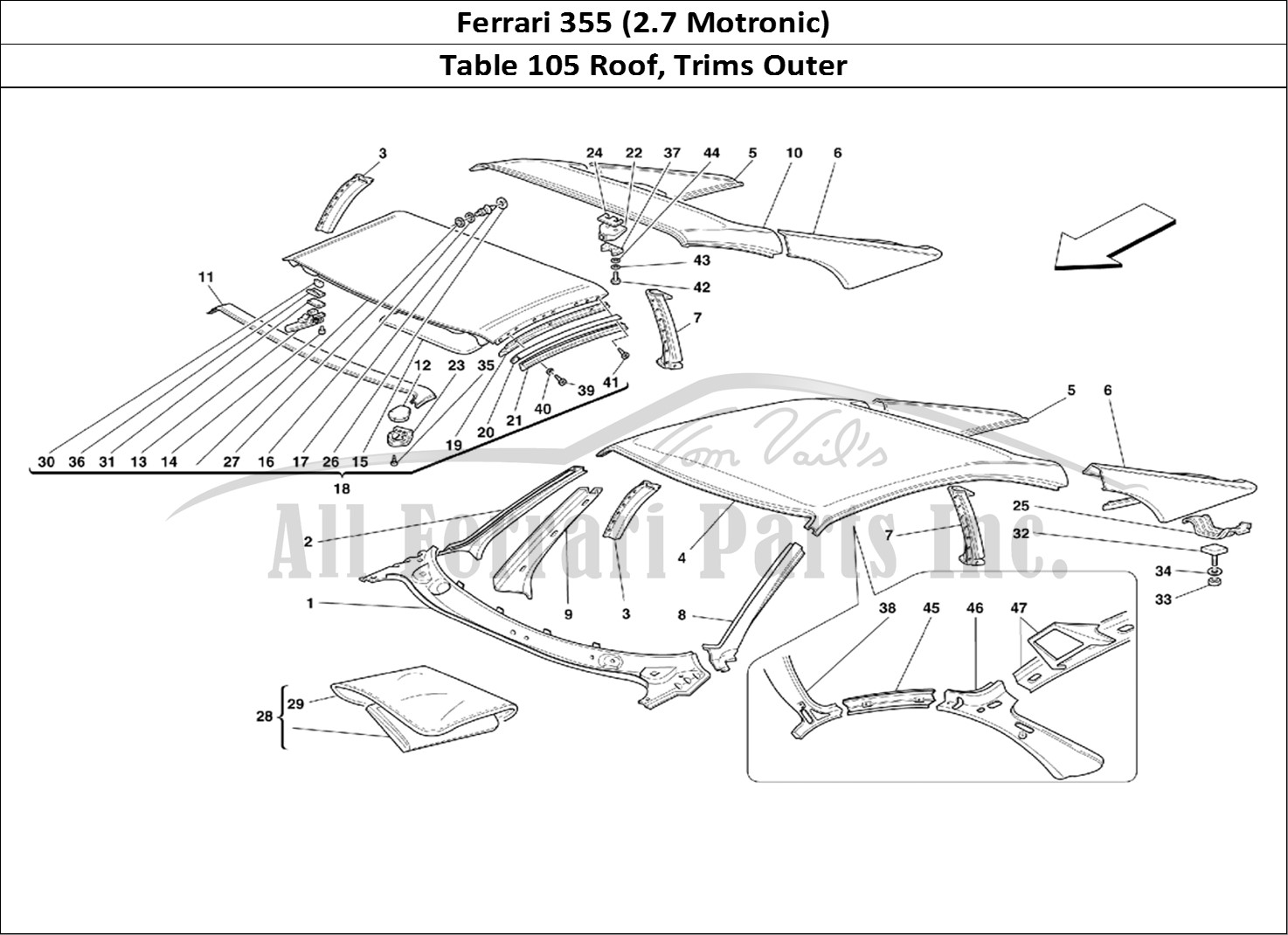 Ferrari Parts Ferrari 355 (2.7 Motronic) Page 105 Roof - Outer Trims