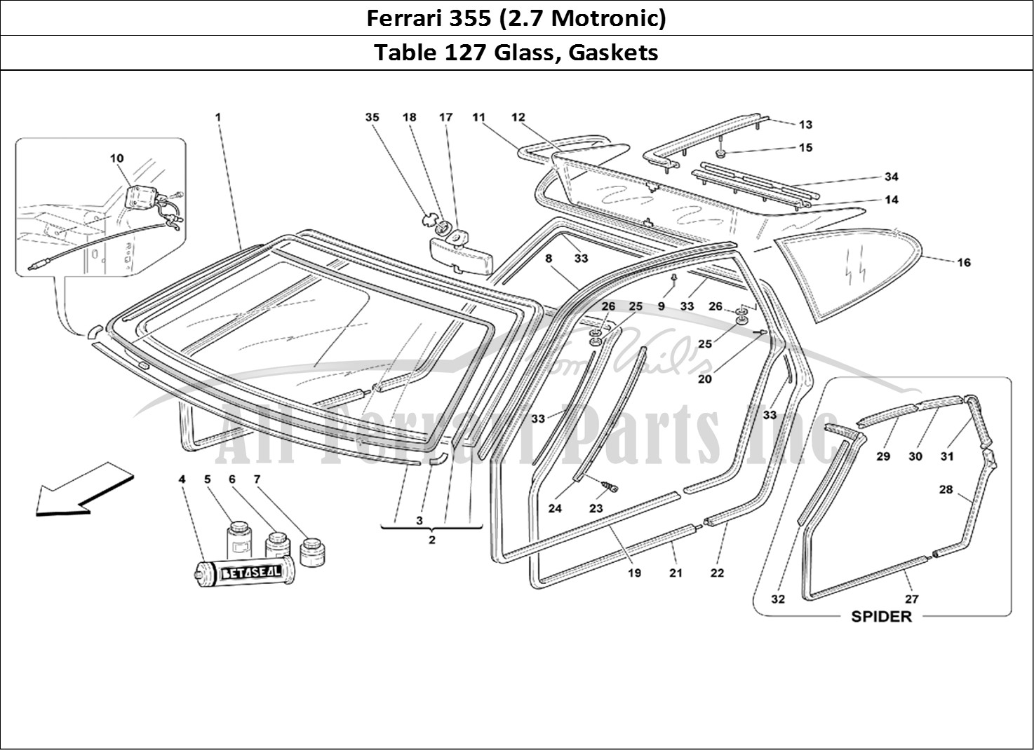 Ferrari Parts Ferrari 355 (2.7 Motronic) Page 127 Glasses and Gaskets