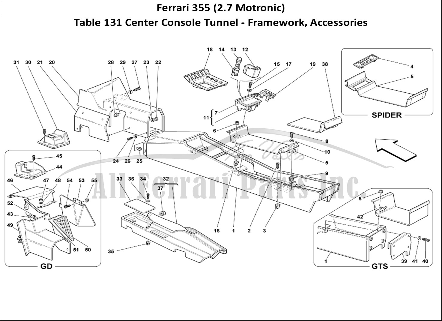 Ferrari Parts Ferrari 355 (2.7 Motronic) Page 131 Tunnel - Framework and Ac
