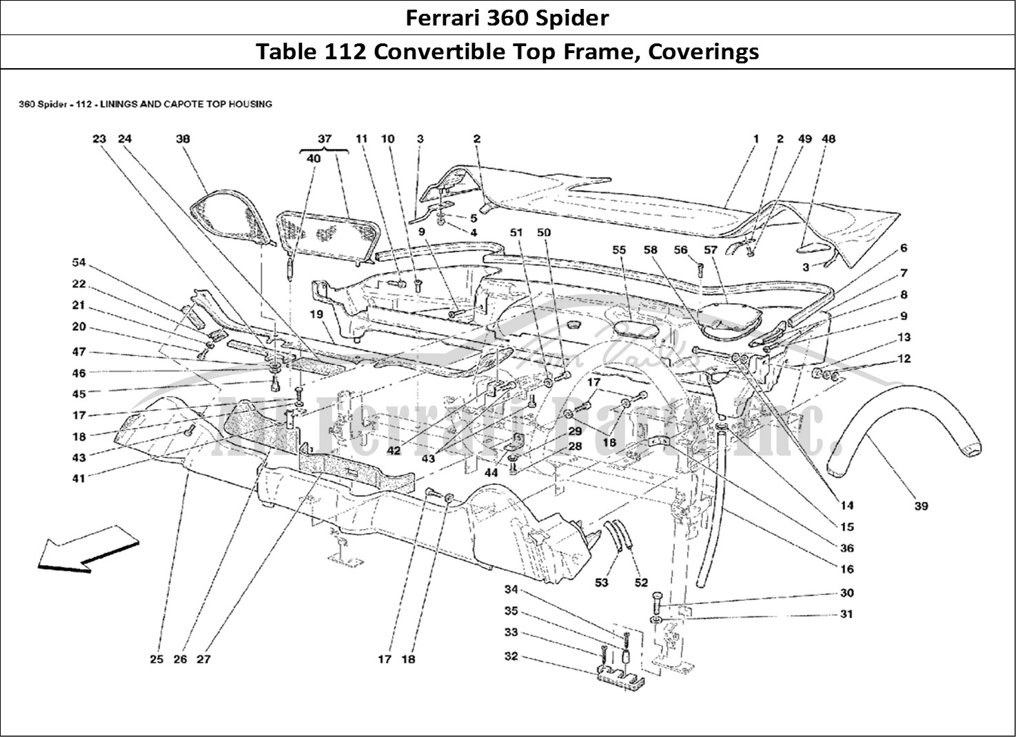 Ferrari Parts Ferrari 360 Spider Page 112 Linings and Capote Top Ho