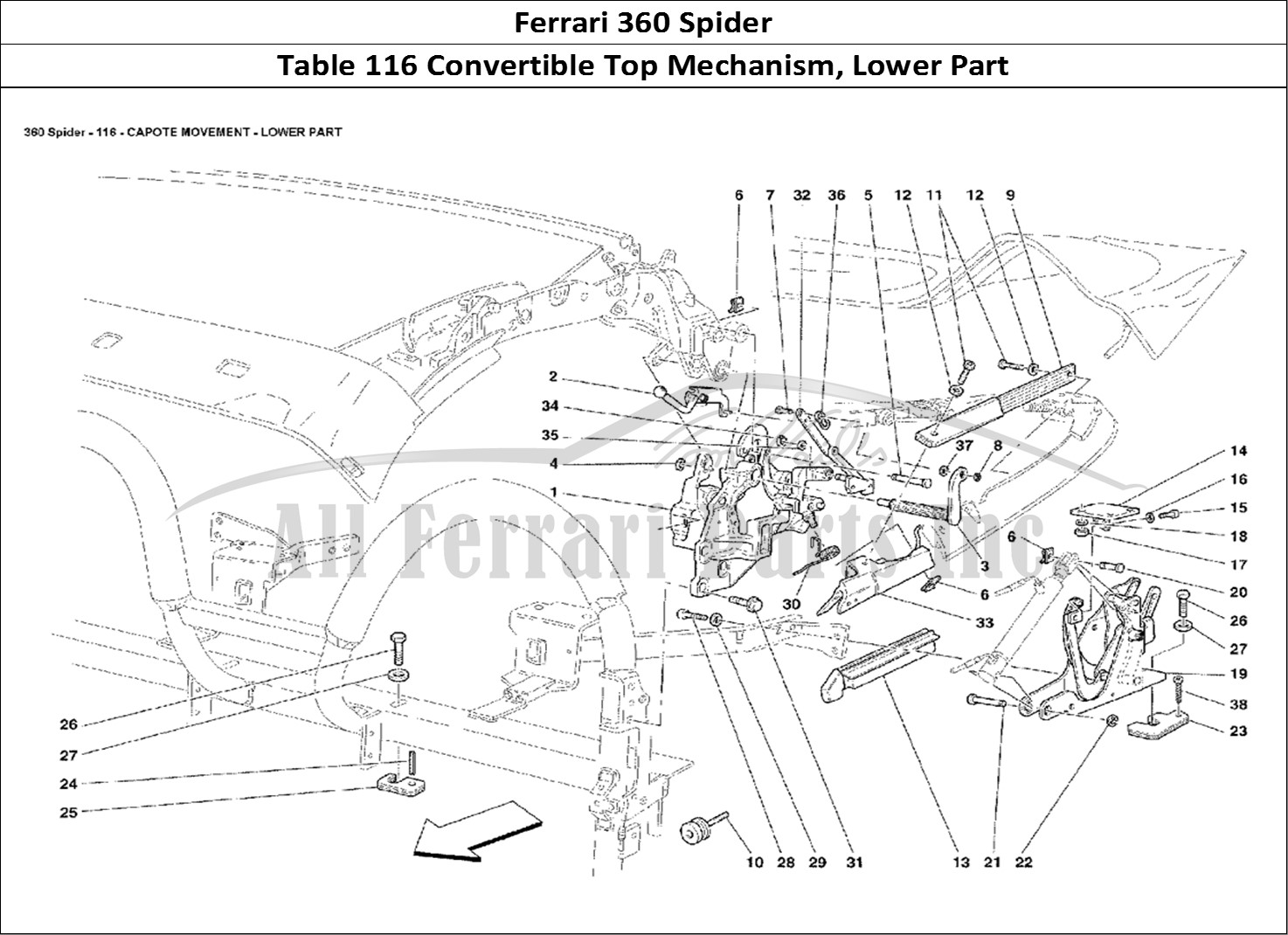 Ferrari Parts Ferrari 360 Spider Page 116 Capote Movement - Lower P