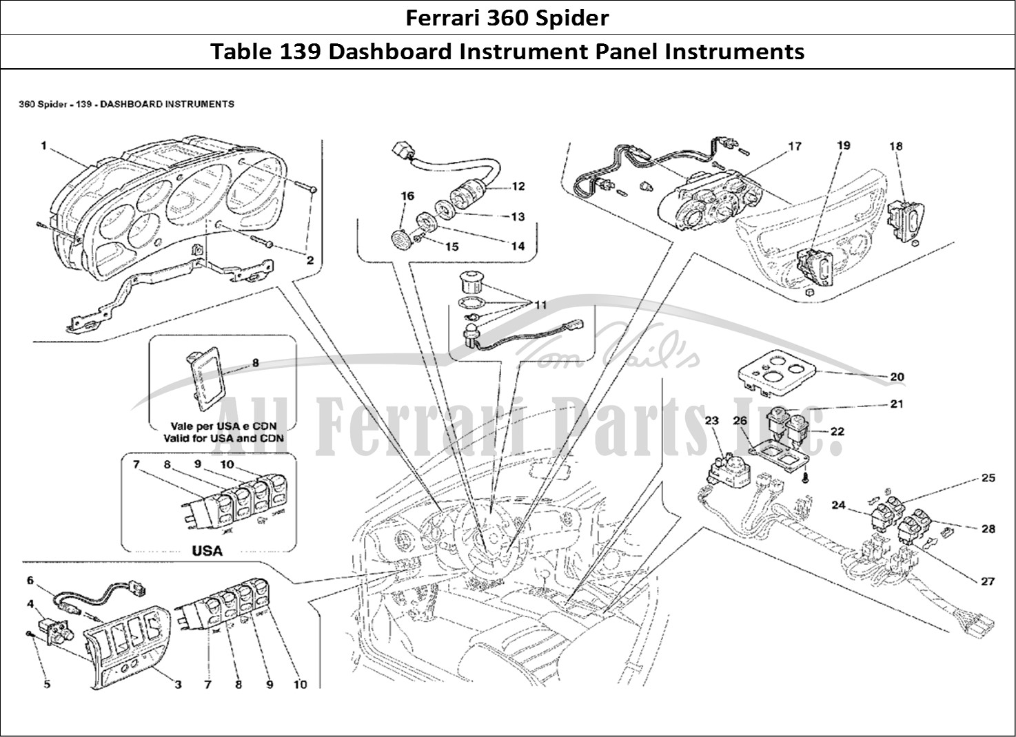 Ferrari Parts Ferrari 360 Spider Page 139 Dashboard Instruments