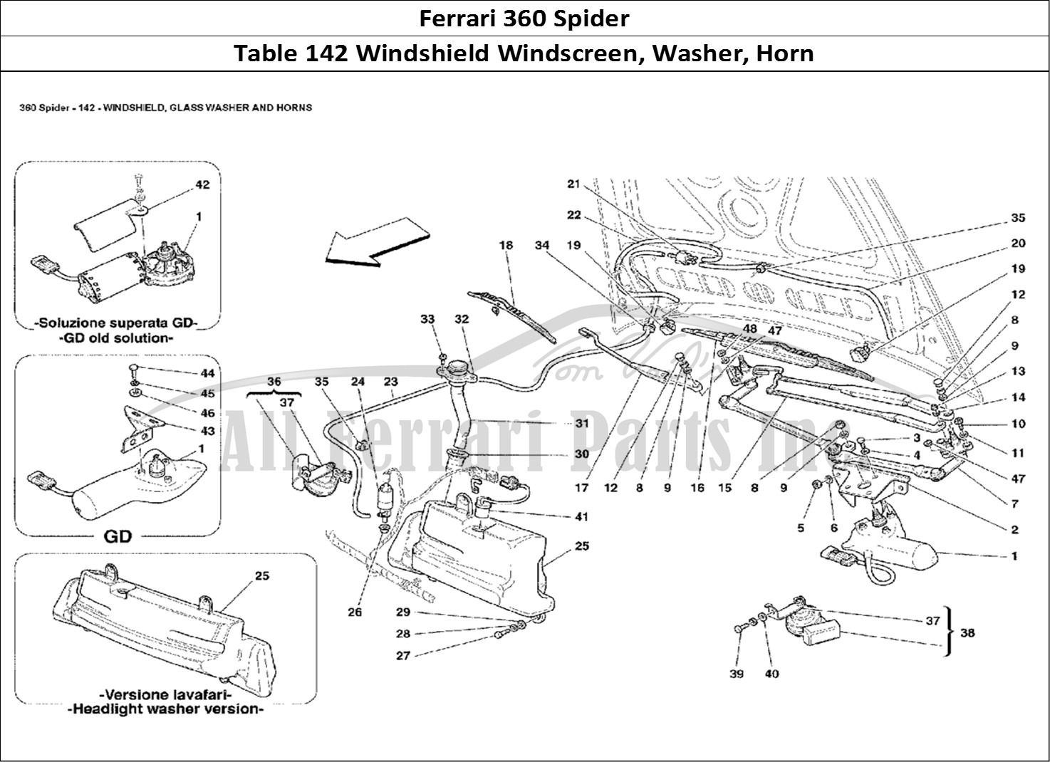 Ferrari Parts Ferrari 360 Spider Page 142 Windshield, Glass Washer
