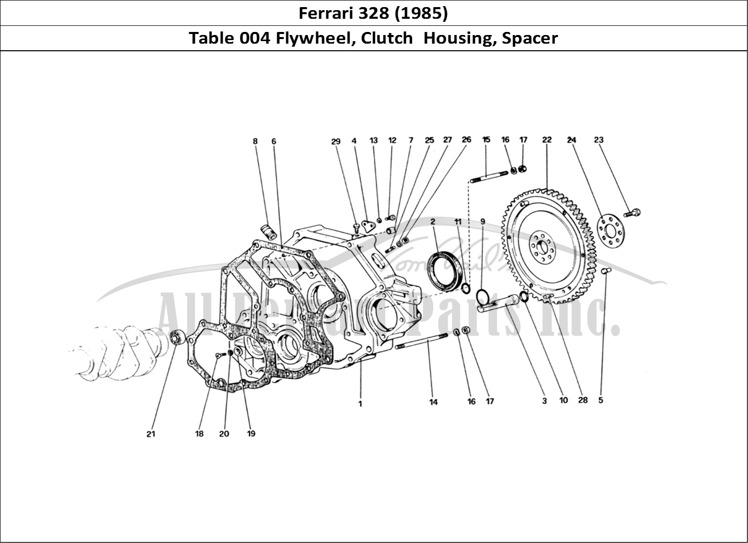 Ferrari Parts Ferrari 328 (1985) Page 004 Flywheel and Clutch Housi
