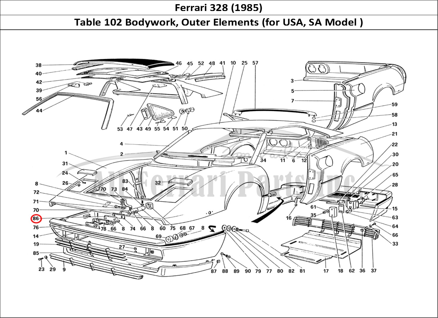 Ferrari Parts Ferrari 328 (1985) Page 102 Body Shell - Outer Elemen
