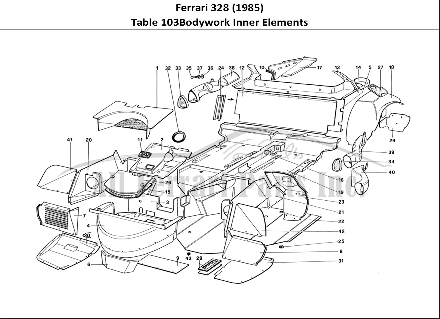 Ferrari Parts Ferrari 328 (1985) Page 103 Body Shell - Inner Elemen