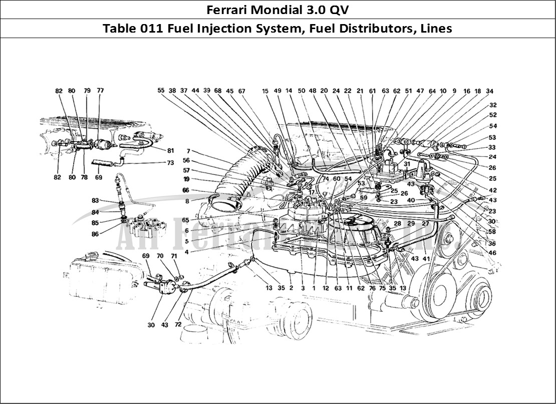 Ferrari Parts Ferrari Mondial 3.0 QV (1984) Page 011 Fuel Injection System - F
