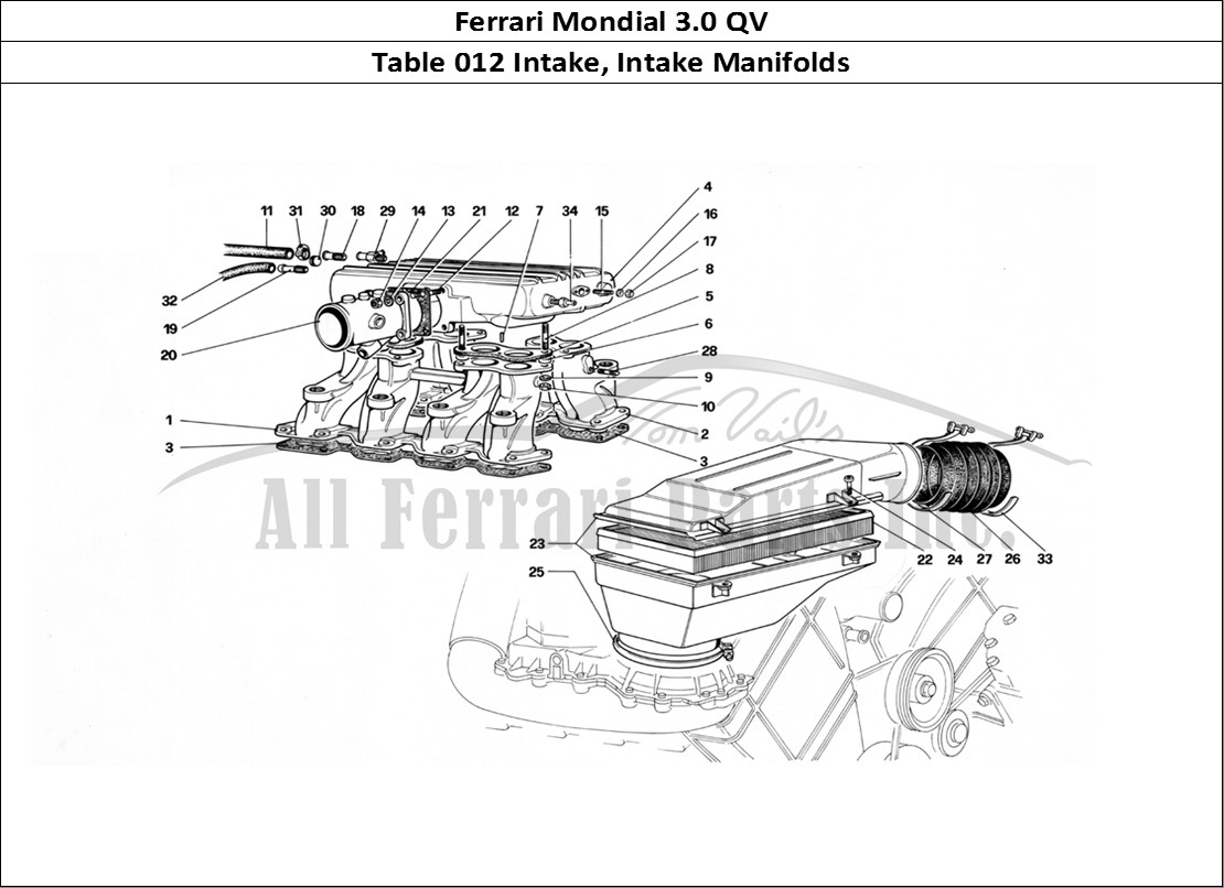 Ferrari Parts Ferrari Mondial 3.0 QV (1984) Page 012 Air Intake and Manifolds