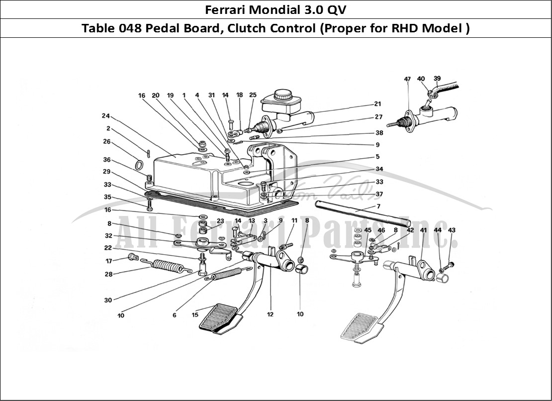 Ferrari Parts Ferrari Mondial 3.0 QV (1984) Page 048 Pedal Board - Clutch Cont