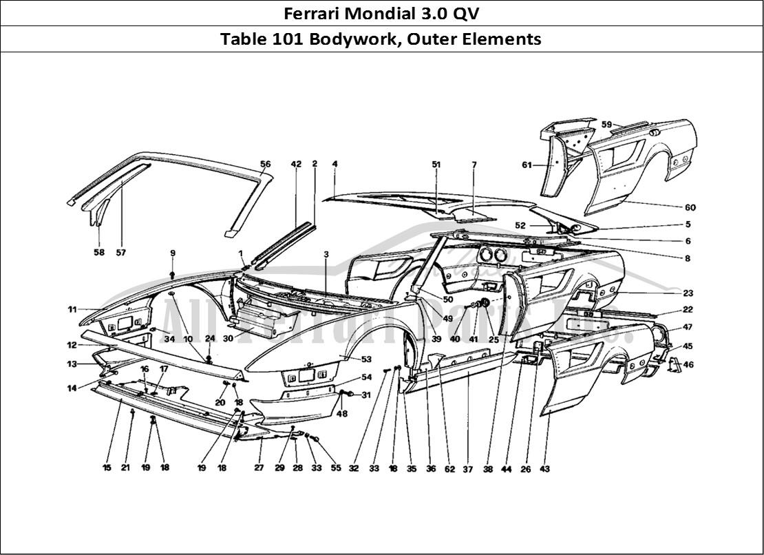 Ferrari Parts Ferrari Mondial 3.0 QV (1984) Page 101 Body Shell - Outer Elemen
