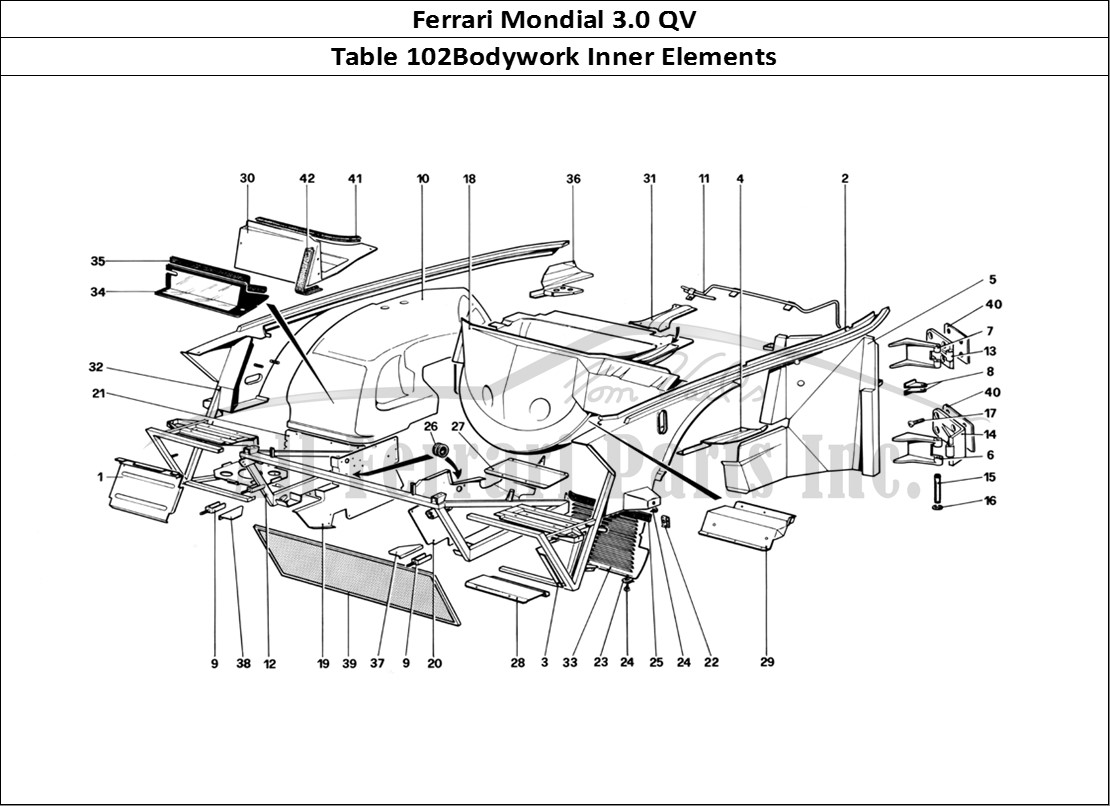 Ferrari Parts Ferrari Mondial 3.0 QV (1984) Page 102 Body Shell - Inner Elemen