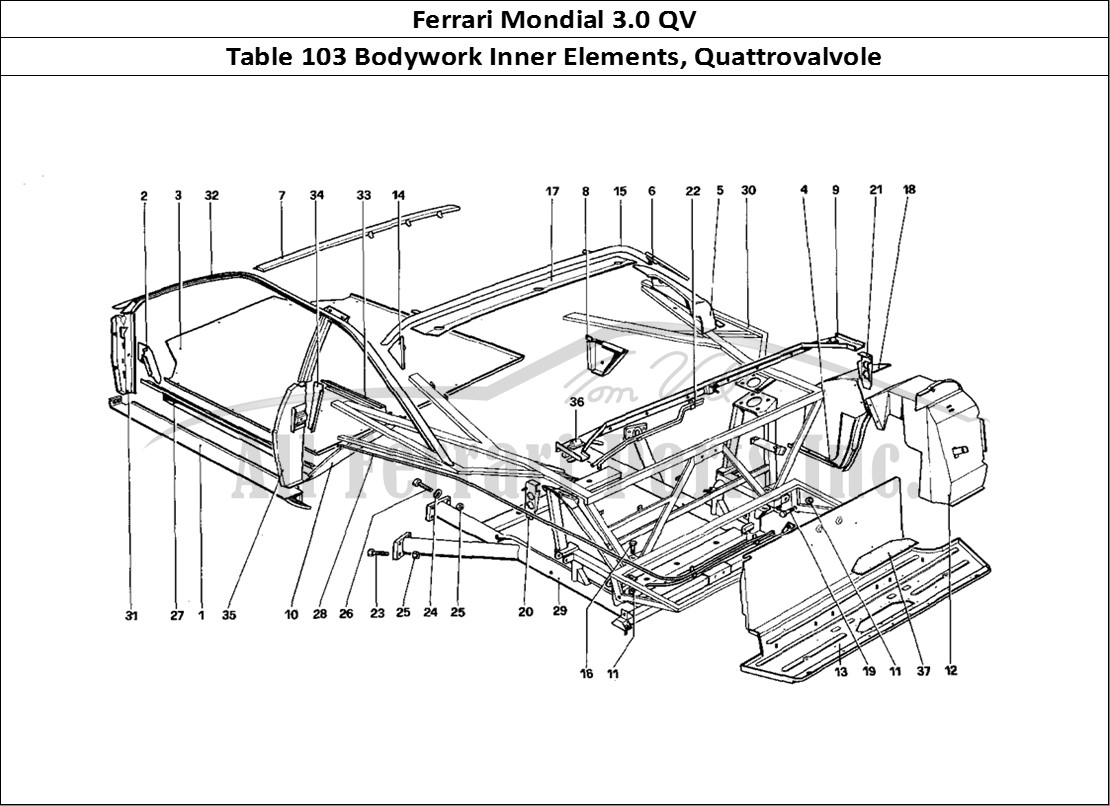 Ferrari Parts Ferrari Mondial 3.0 QV (1984) Page 103 Body Shell - Inner Elemen
