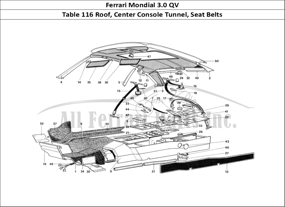 Ferrari Parts Ferrari Mondial 3.0 QV (1984) Page 116 Roof, Tunnel and Safety B
