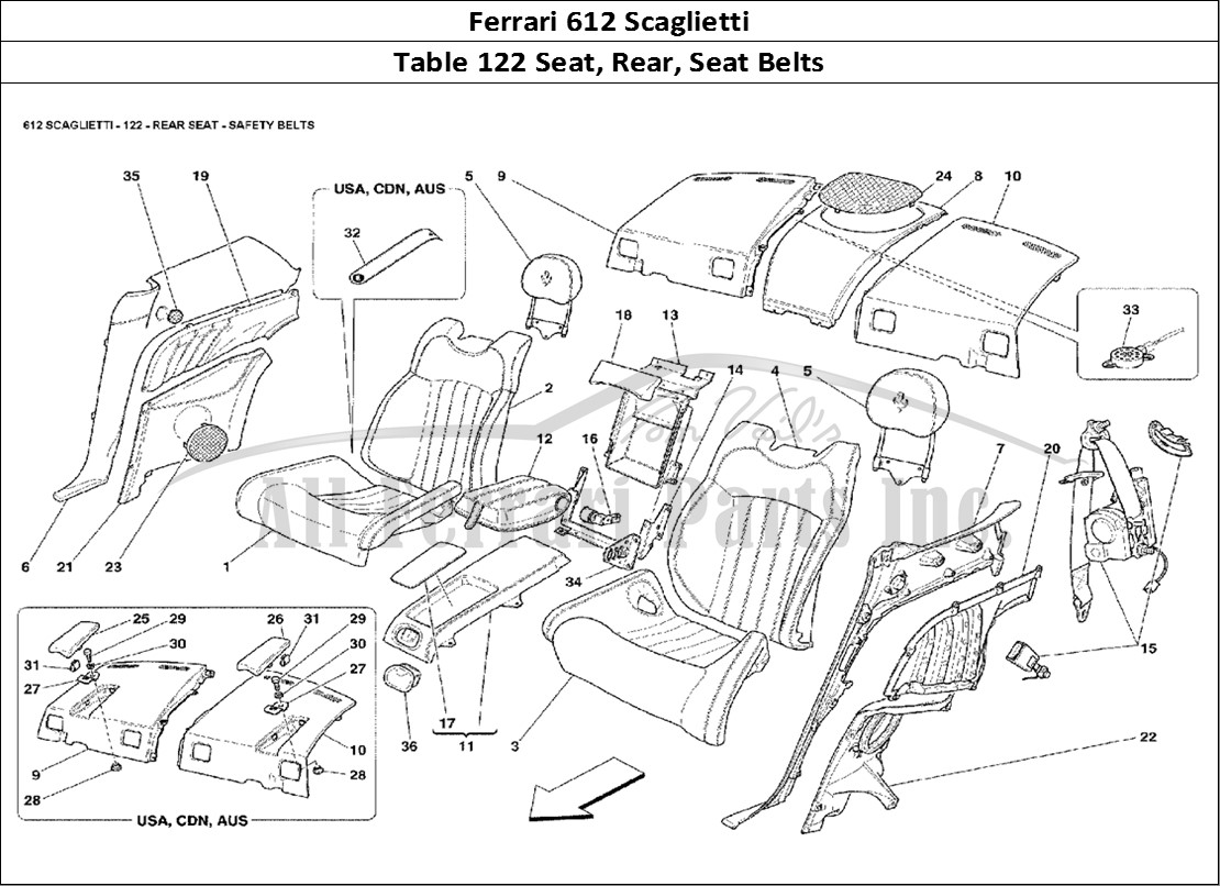 Ferrari Parts Ferrari 612 Scaglietti Page 122 Rear Seat - Safety Belts