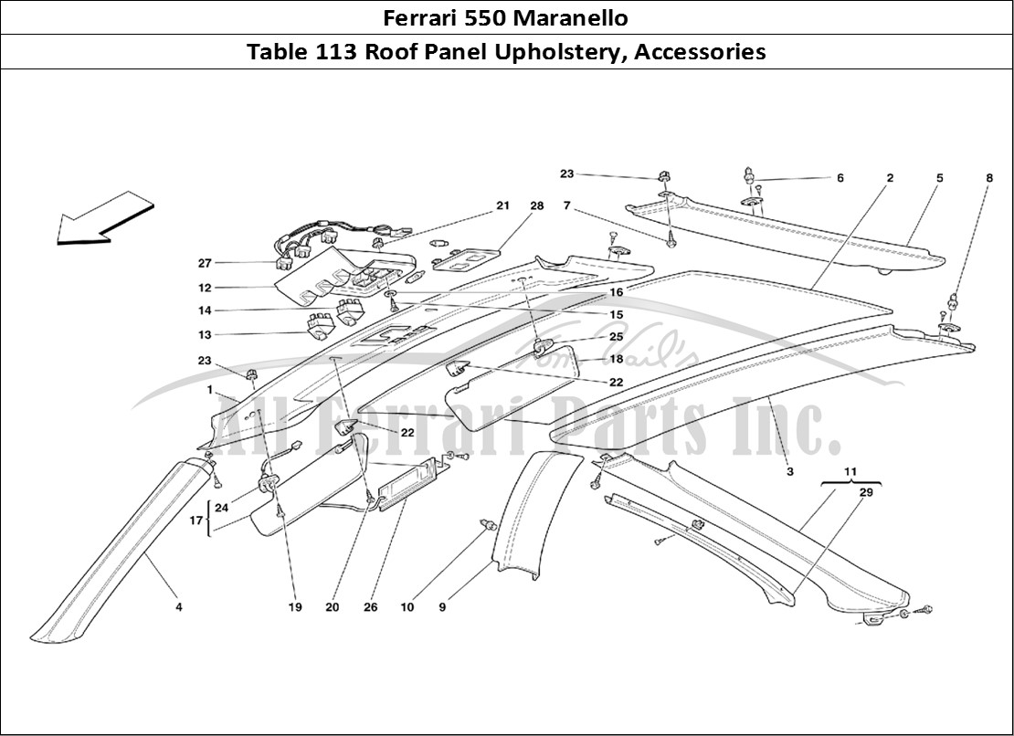 Ferrari Parts Ferrari 550 Maranello Page 113 Roof Panel Upholstery and