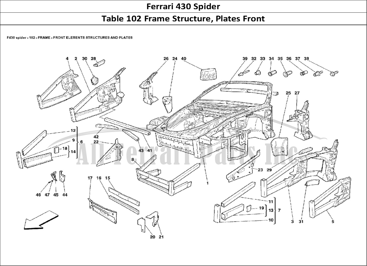 Ferrari Parts Ferrari 430 Spider Page 102 Frame - Front Elements St