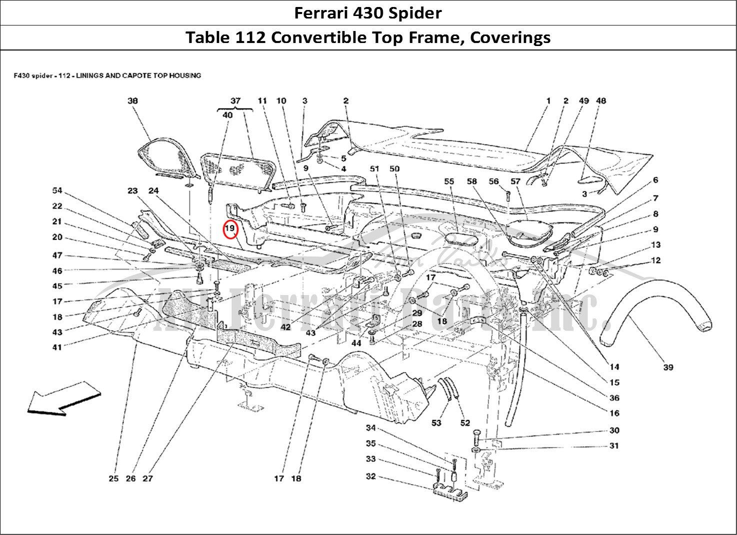 Ferrari Parts Ferrari 430 Spider Page 112 Linings and Capote Top Ho