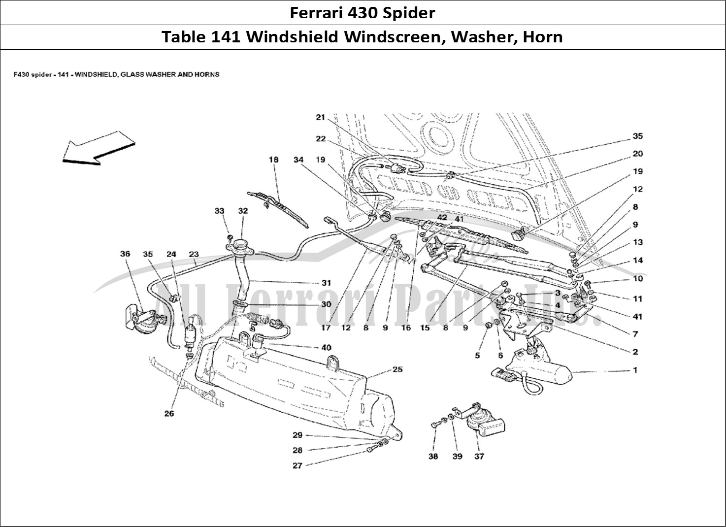 Ferrari Parts Ferrari 430 Spider Page 141 Windshield, Glass Washer