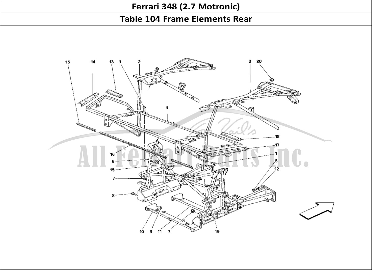 Ferrari Parts Ferrari 348 (2.7 Motronic) Page 104 Frame - Rear Part Element