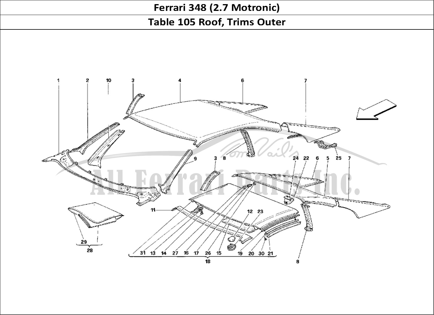 Ferrari Parts Ferrari 348 (2.7 Motronic) Page 105 Roof - Outer Trims
