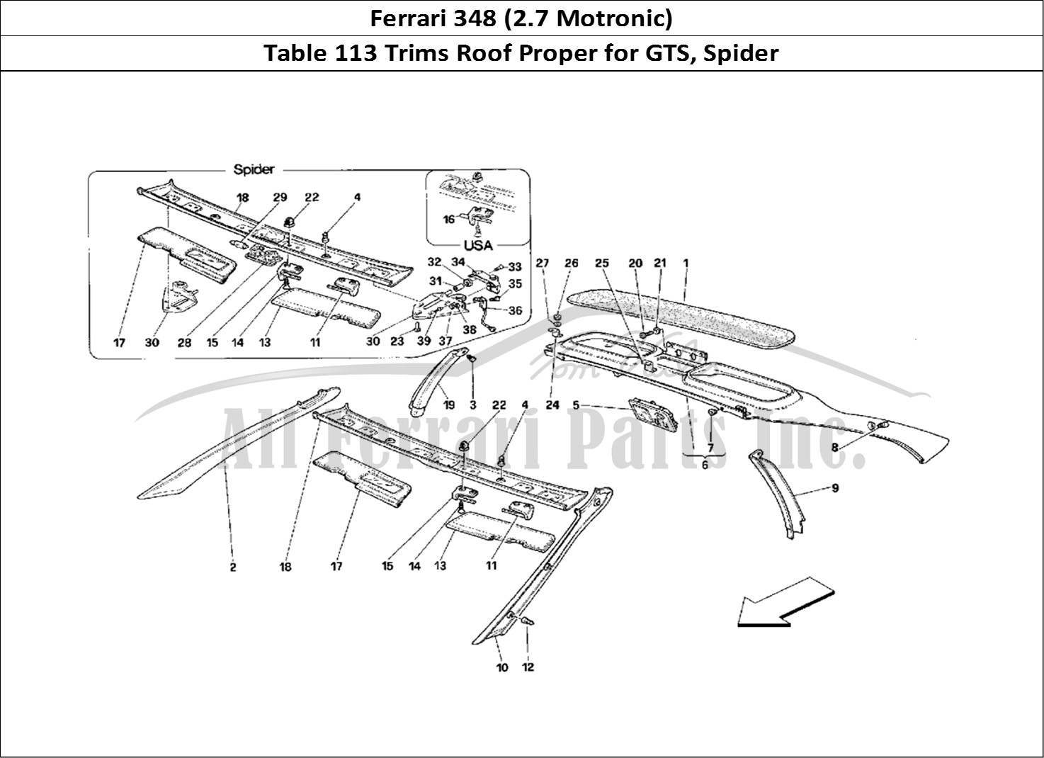 Ferrari Parts Ferrari 348 (2.7 Motronic) Page 113 Roof Trims -Valid for GTS