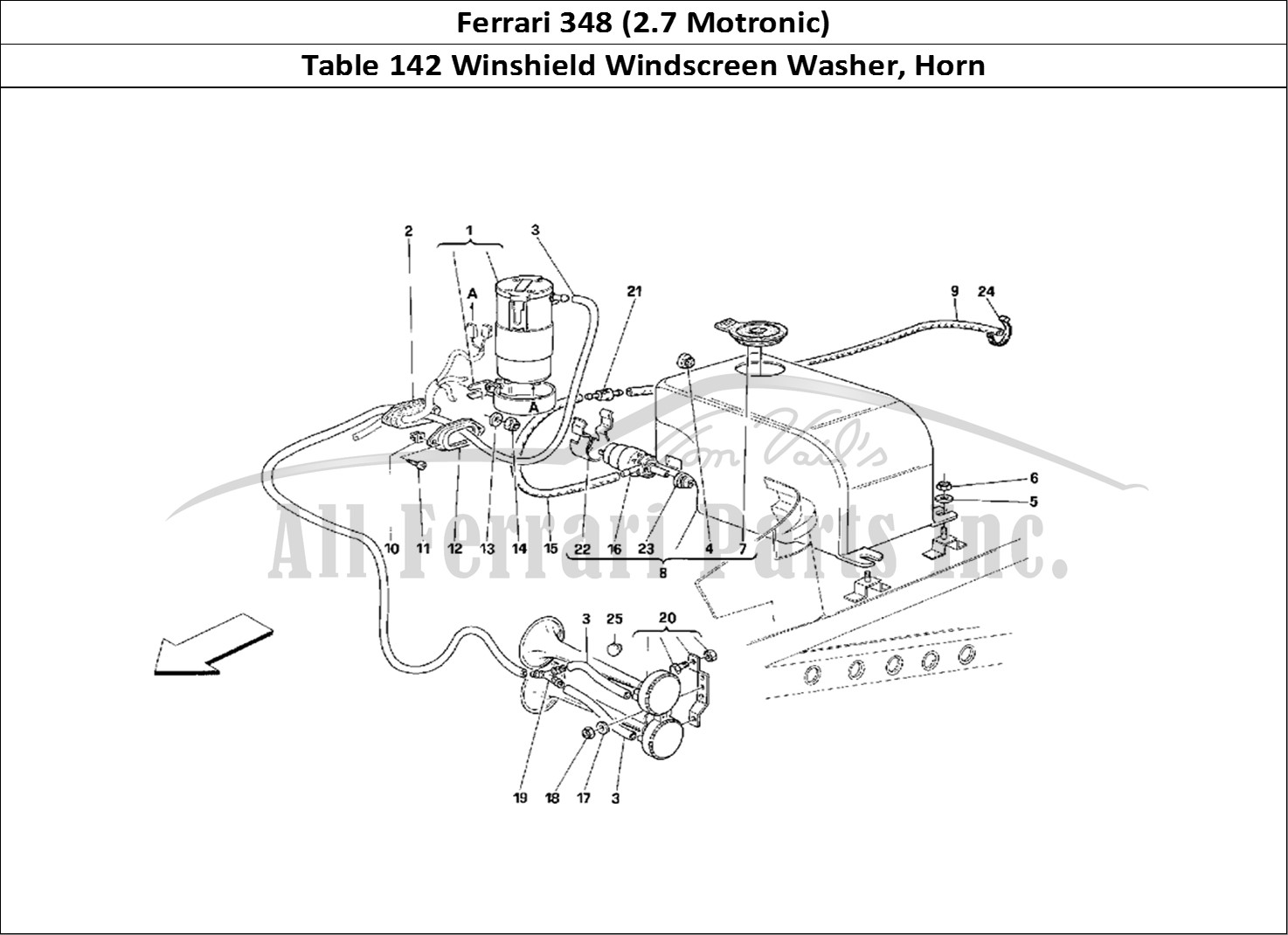 Ferrari Parts Ferrari 348 (2.7 Motronic) Page 142 Glass Washer and Horns