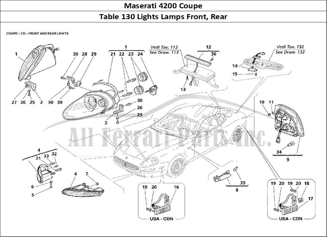 Ferrari Parts Maserati 4200 Coupe Page 130 Front and Rear Lights