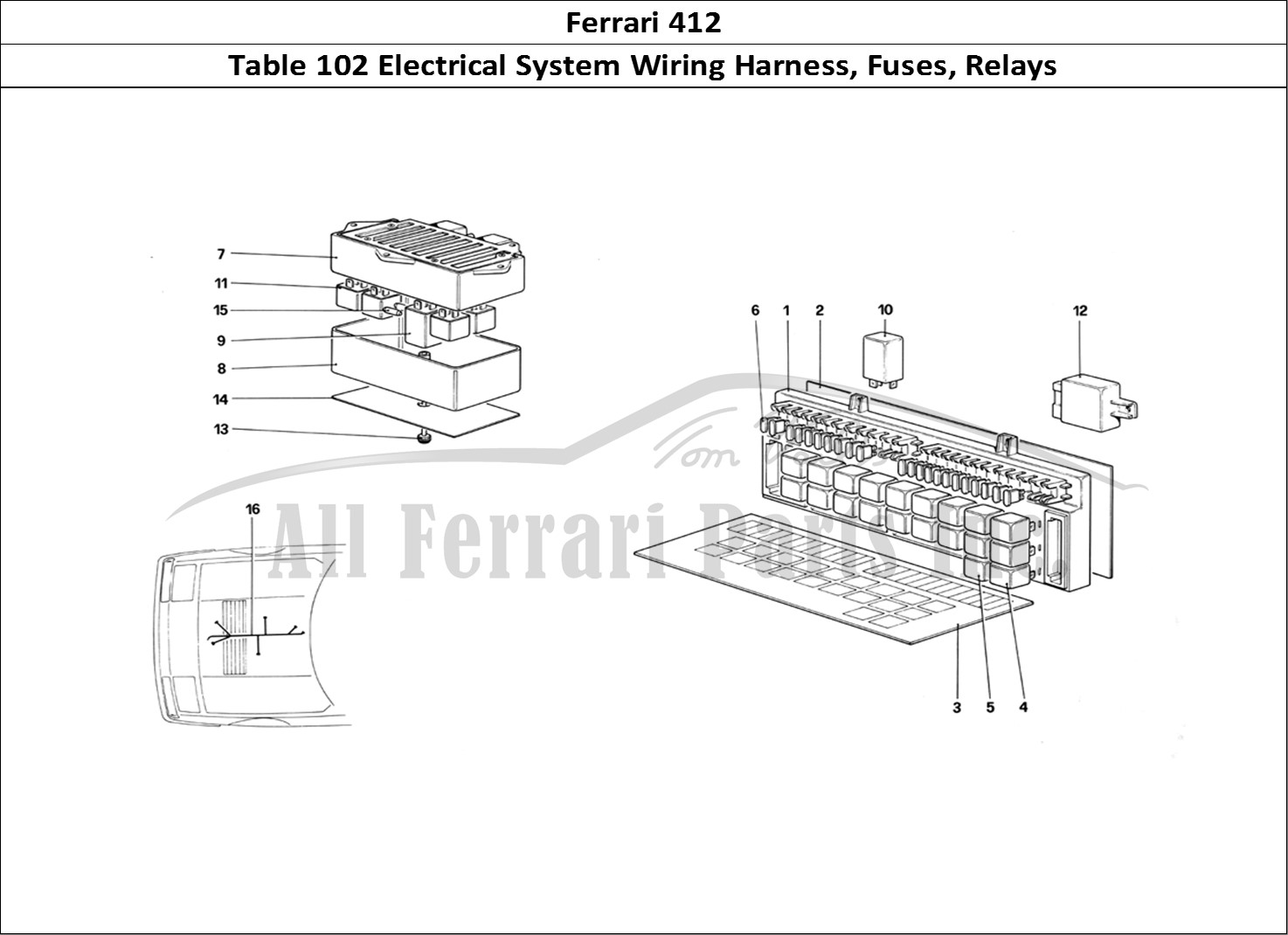 Ferrari Parts Ferrari 412 (Mechanical) Page 102 Electrical System, Fuses