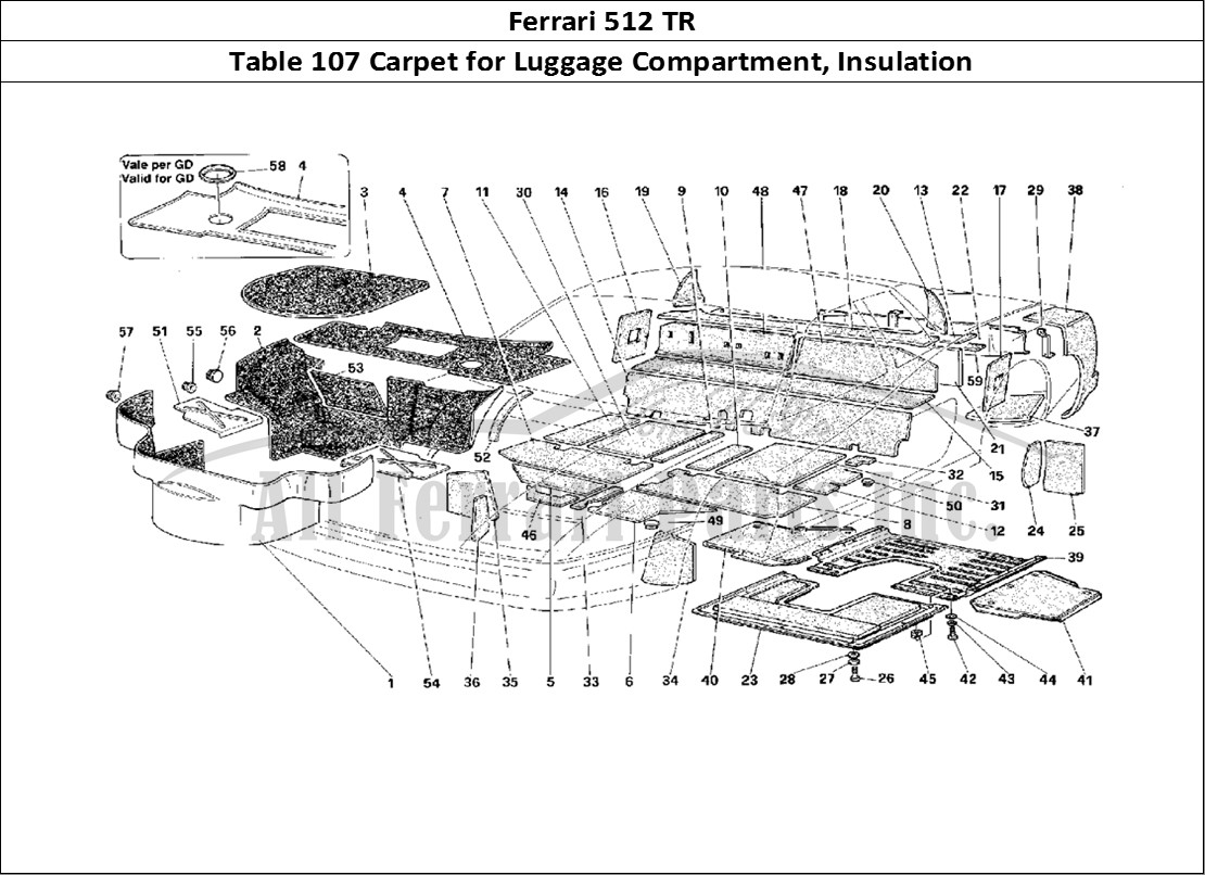 Ferrari Parts Ferrari 512 TR Page 107 Carpet for Luggage Compar