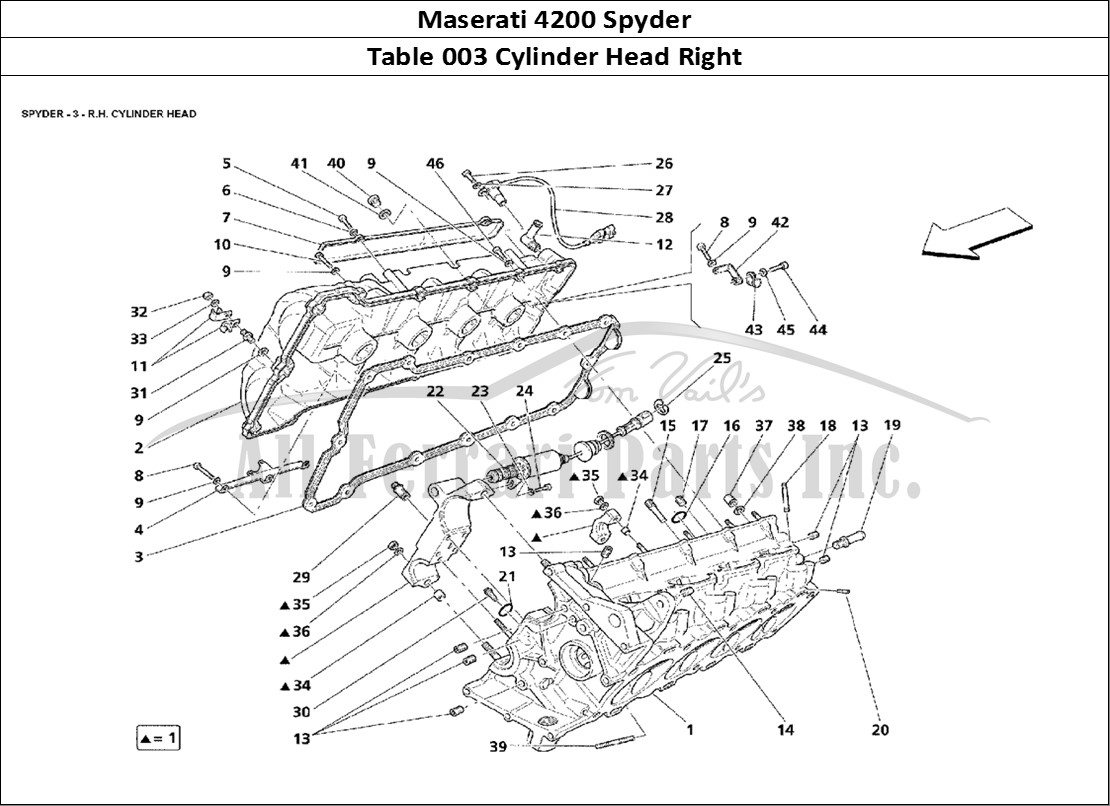 Ferrari Parts Maserati 4200 Spyder Page 003 R.H. Cylinder Head