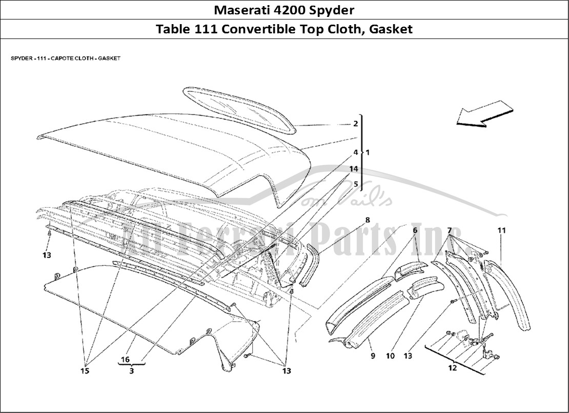 Ferrari Parts Maserati 4200 Spyder Page 111 Capote Cloth - Gasket